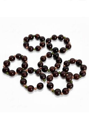 Boho Glass Bead Napkin Rings Set 6 Cherry Amber & Green Artisan Table Decor